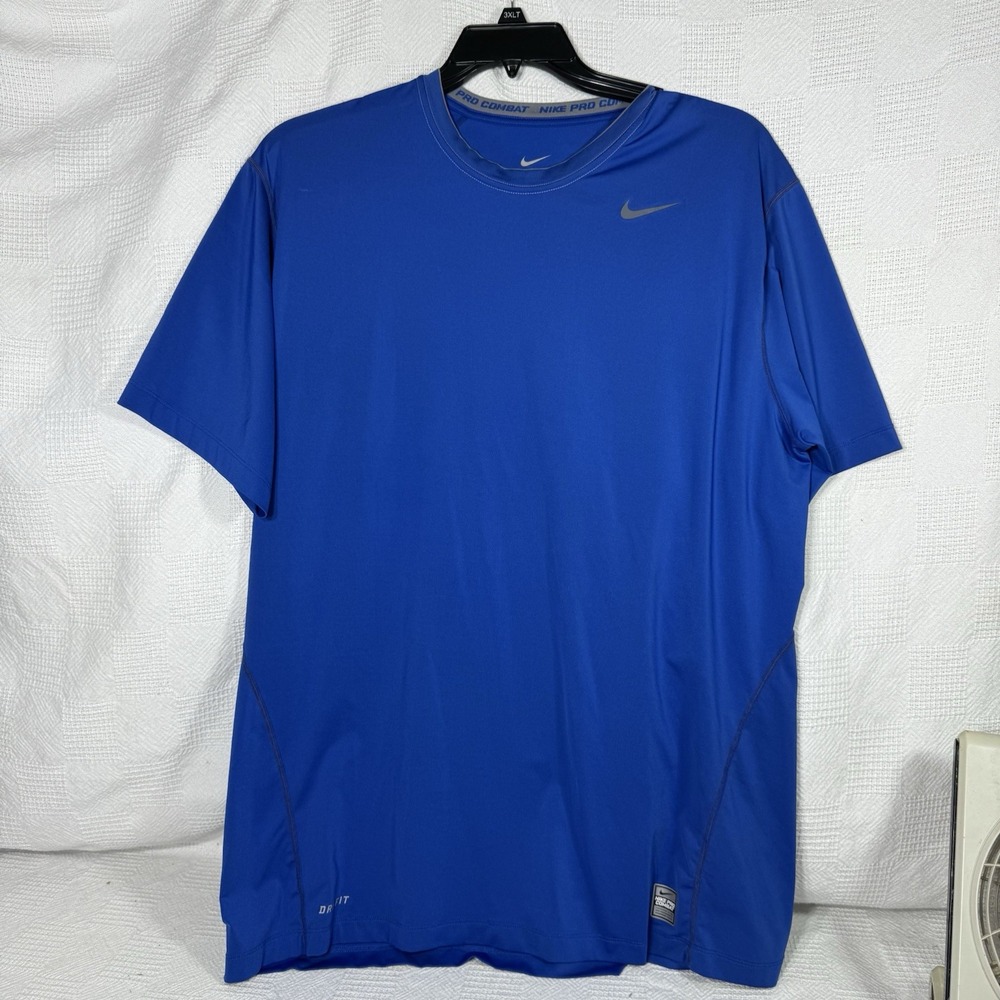 NIKE Dri-Fit Pro Fitted Men size XXL Short Sleeved Crew Neck Active T Shirt Blue